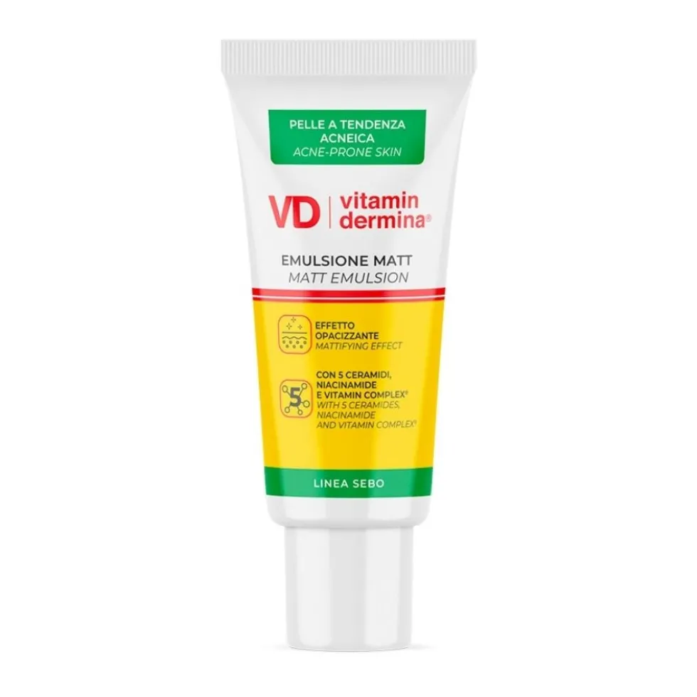 Vitamindermina Sebo Emulsione Matt - Emulsione opacizzante per le pelli grasse e impure, 40 ml