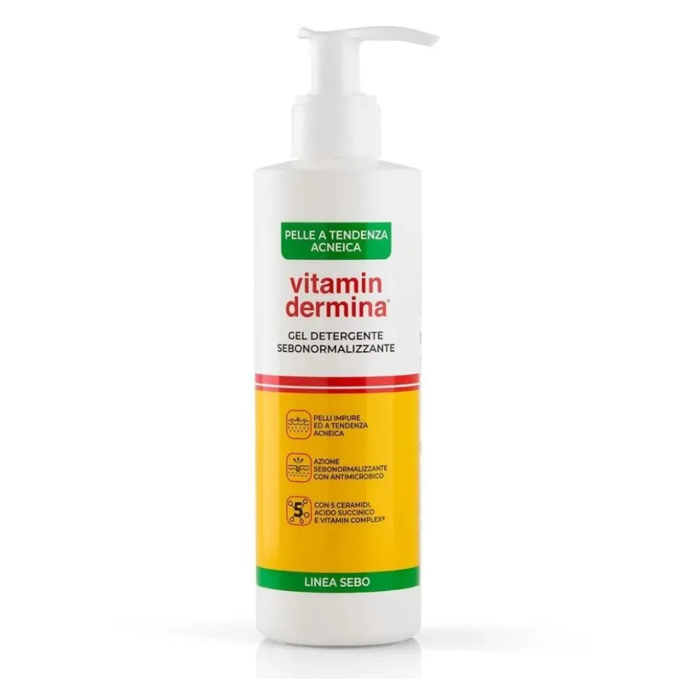 Vitamindermina Sebo Gel Detergente Sebonormalizzante per Pelle a Tendenza Acneica, 240ml