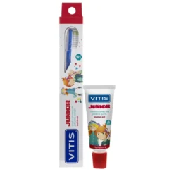 Vitis Junior - Kit spazzolino e dentifricio per l'igiene orale dei bambini, 1 spazzolino e 15 ml