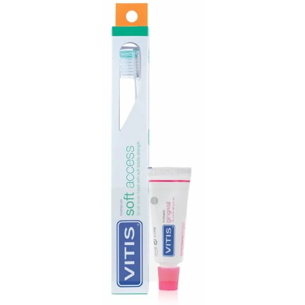 Vitis Soft Access - Kit per l'igiene delle gengive delicate, 1 spazzolino e dentifricio da 15 ml