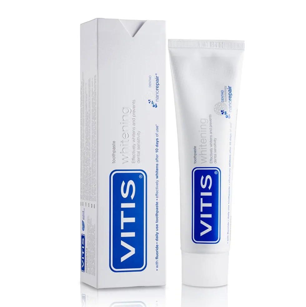 Vitis Whitening - Dentifricio sbiancante e antimacchia per la riparazione dello smalto, 100 ml