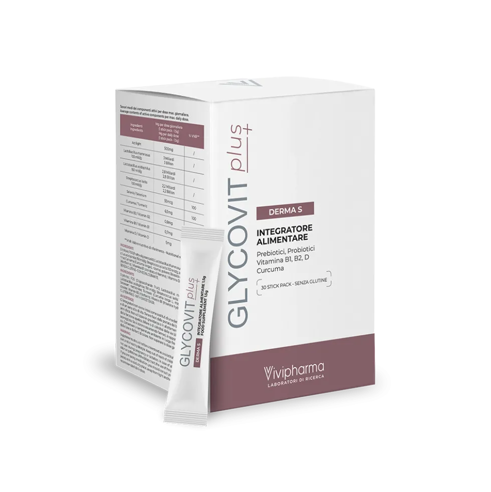 Vivipharma Glycovit Plus Derma S - Integratore per la flora intestinale e le difese, 30 stick