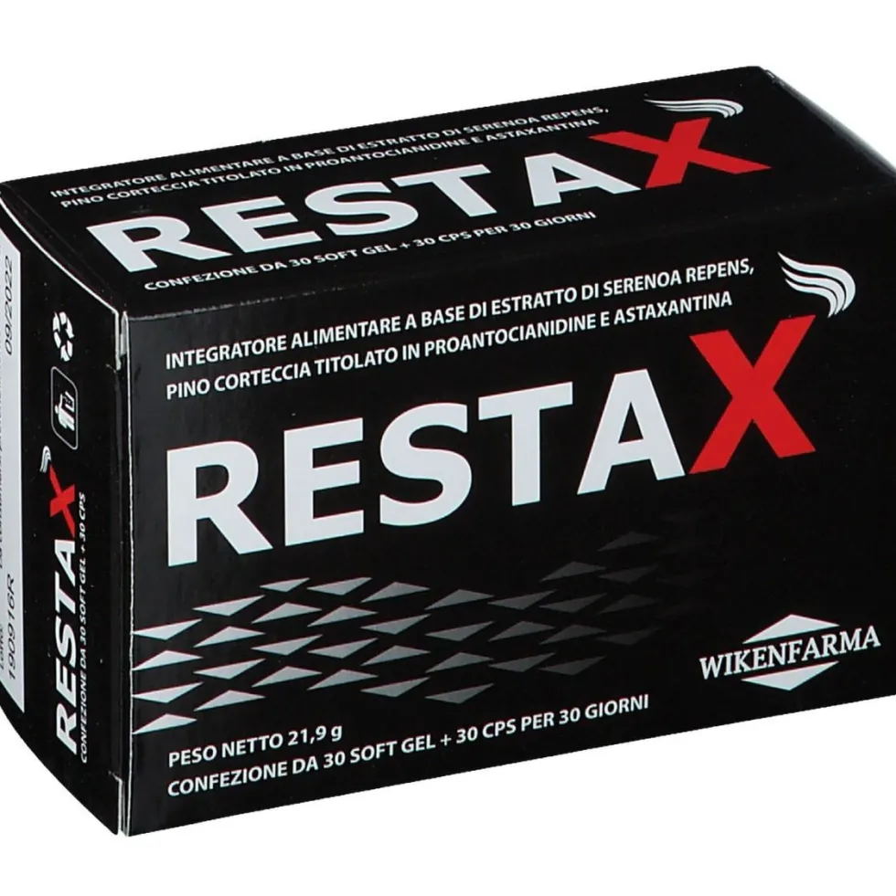 Wikenfarma Restax softgel - Integratore per la prostata e i capelli, 30 capsule e 30 softgel