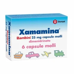 Xamamina Bambini 25mg Dimenidrinato Antichinetosico Mal di Viaggio, 6 Capsule Molli