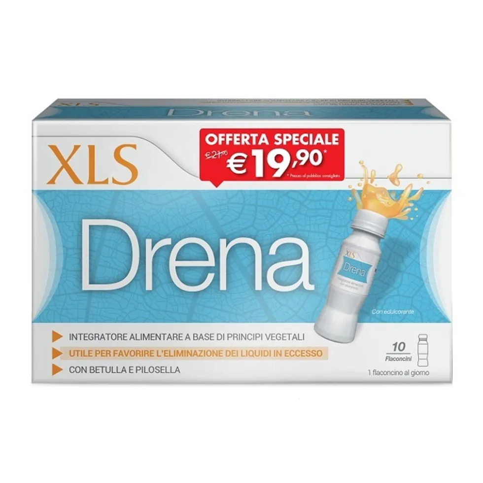 Xls Drena - Integratore alimentare per l'eliminazione dei liquidi in eccesso, 10 flaconcini da 70 ml