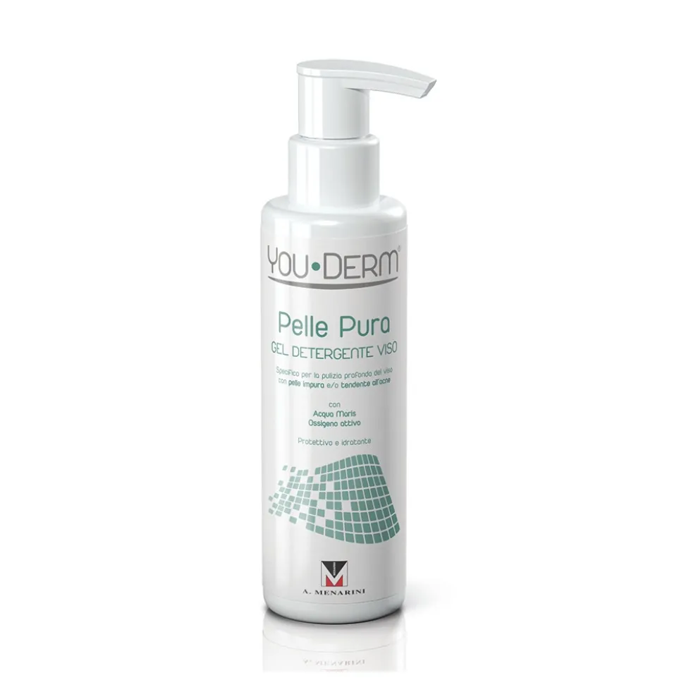 YouDerm Pelle Pura - Gel Detergente Viso Per Pelle Mista Grassa e Acneica, 200ml