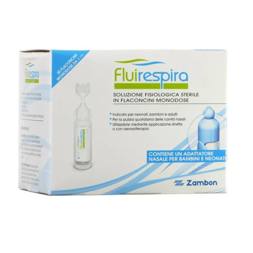 Zambon Fluirespira - Soluzione fisiologica per l'igiene di naso e occhi, 30 flaconcini da 5 ml