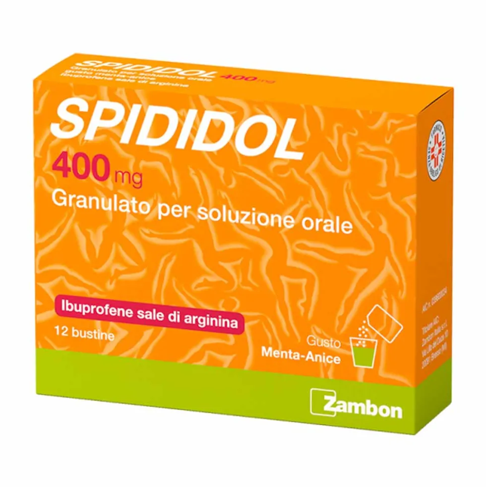 Zambon Spididol 400mg Ibuprofene Sale di Arginina Bustine Febbre e Dolore Gusto Cola-Limone, 12 Bustine
