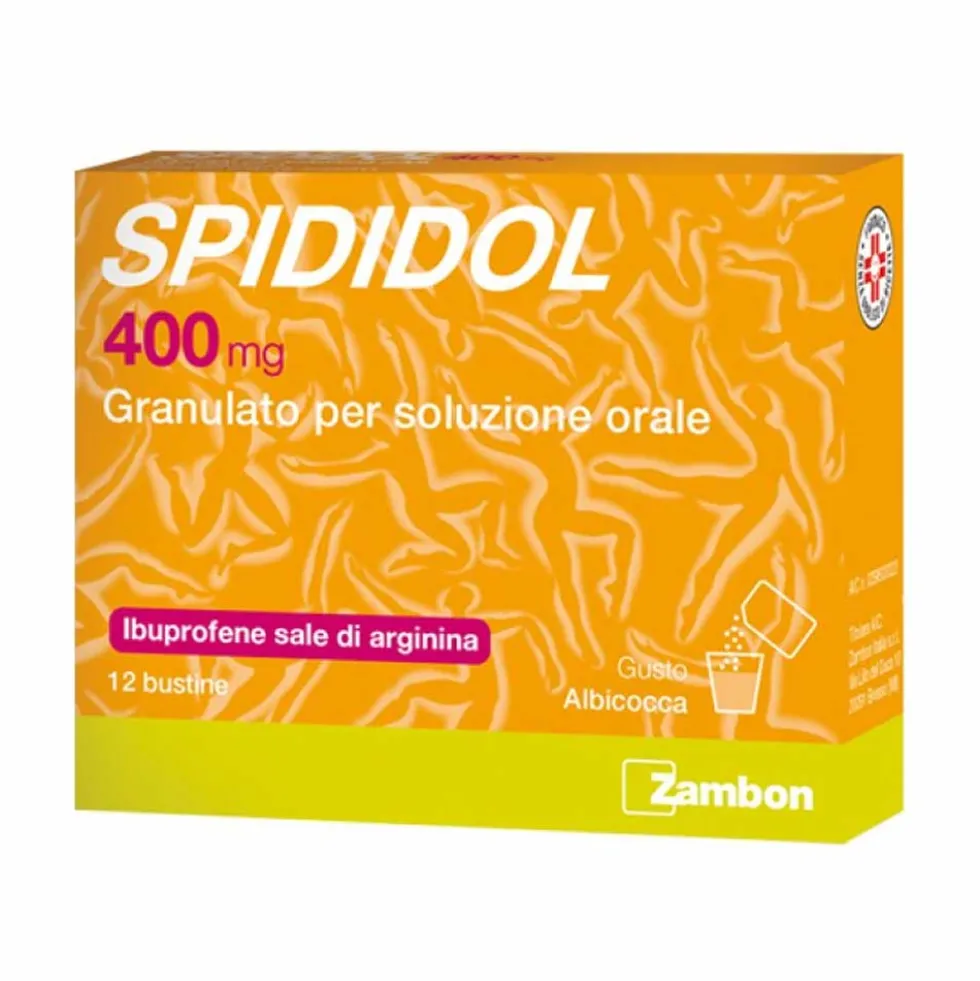 Zambon Spididol 400mg Ibuprofene Sale di Arginina Bustine Febbre e Dolore Gusto Albicocca, 12 Bustine