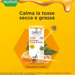 Zarbee's Sciroppo Tosse & Gola Adulti e Bambini dai 2 Anni con Miele Sedativo Tosse Secca e Grassa Calma il mal di gola e Protegge Gola Irritata, 150ml
