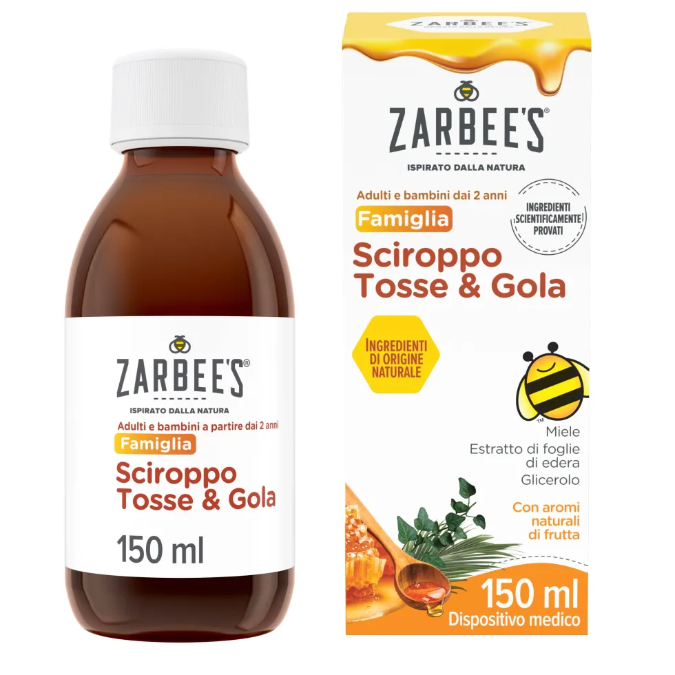 Zarbee's Sciroppo Tosse & Gola Adulti e Bambini dai 2 Anni con Miele Sedativo Tosse Secca e Grassa Calma il mal di gola e Protegge Gola Irritata, 150ml