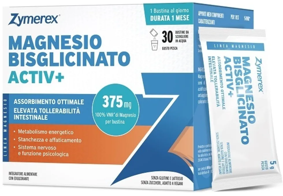 Zymerex Magnesio Bisglicinato - Integratore per la stanchezza e la carenza di minerali, 30 bustine
