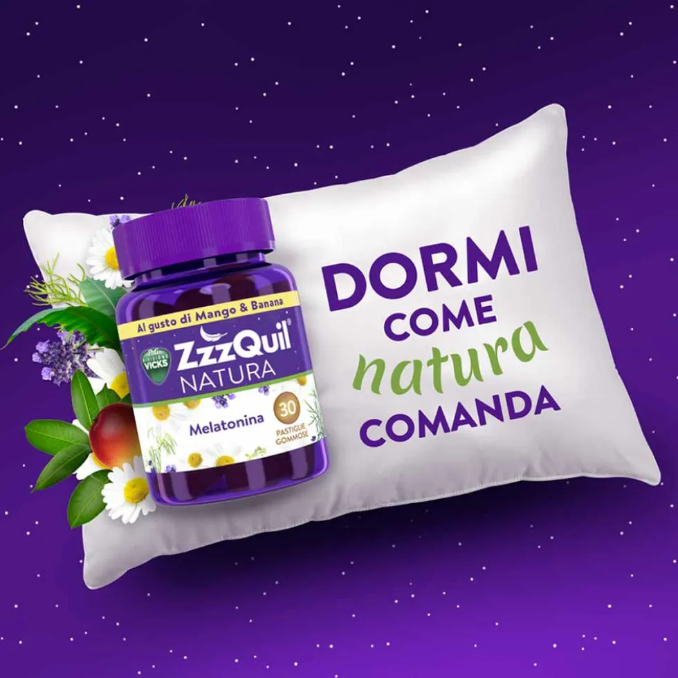 ZzzQuil Natura Integratore Melatonina per Dormire Mango e Banana, 30 Pastiglie